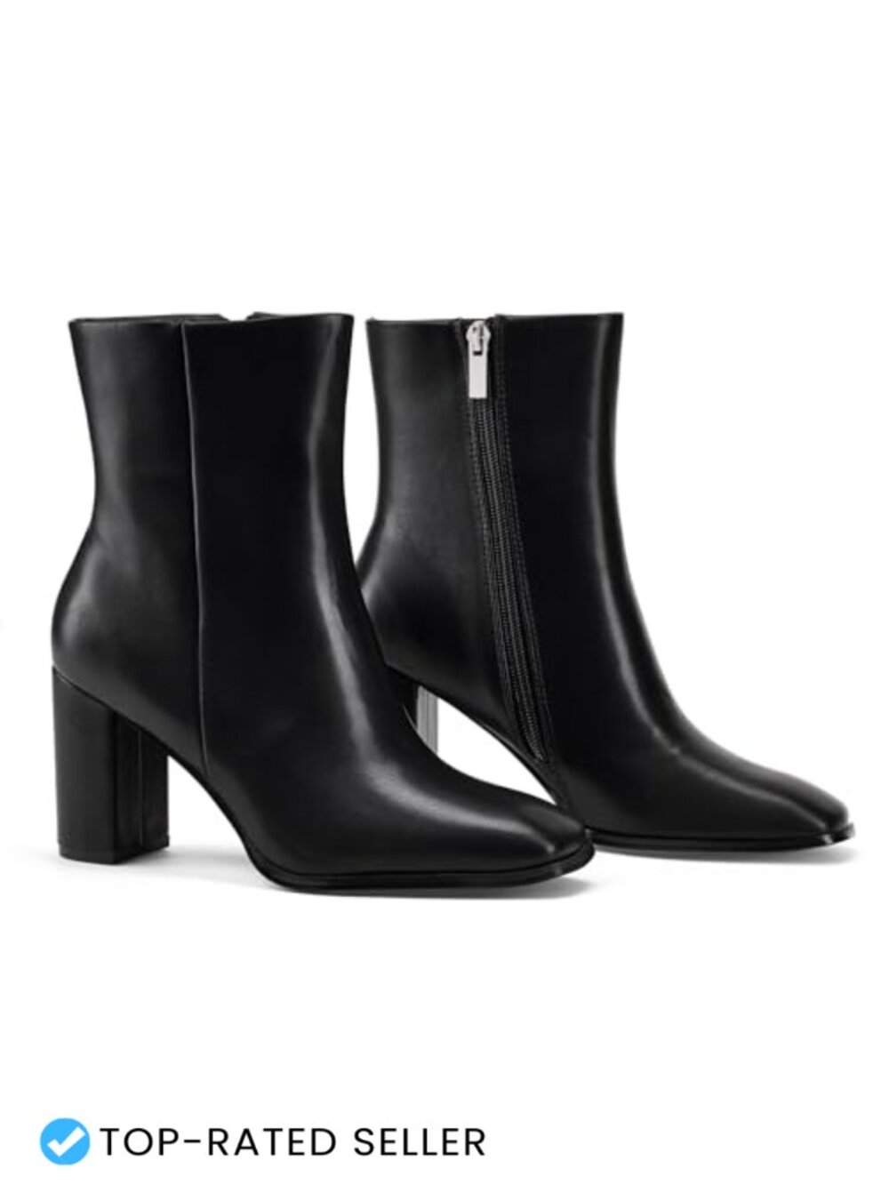 Women's Ankle Boots Square Toe Chunky Heel Faux Leather Side Zip